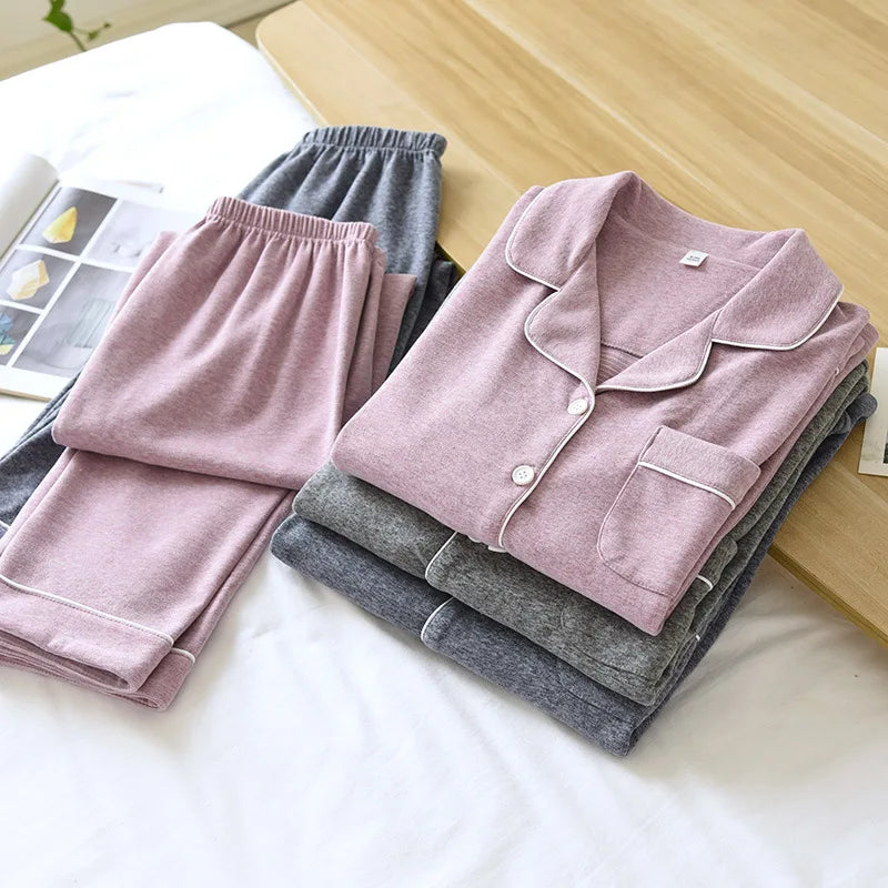 Autumn And Winter Couple Pajamas Two-piece Self-heating Warm Long-sleeved Trousers Plus Velvet Men's And Women Home Service Set