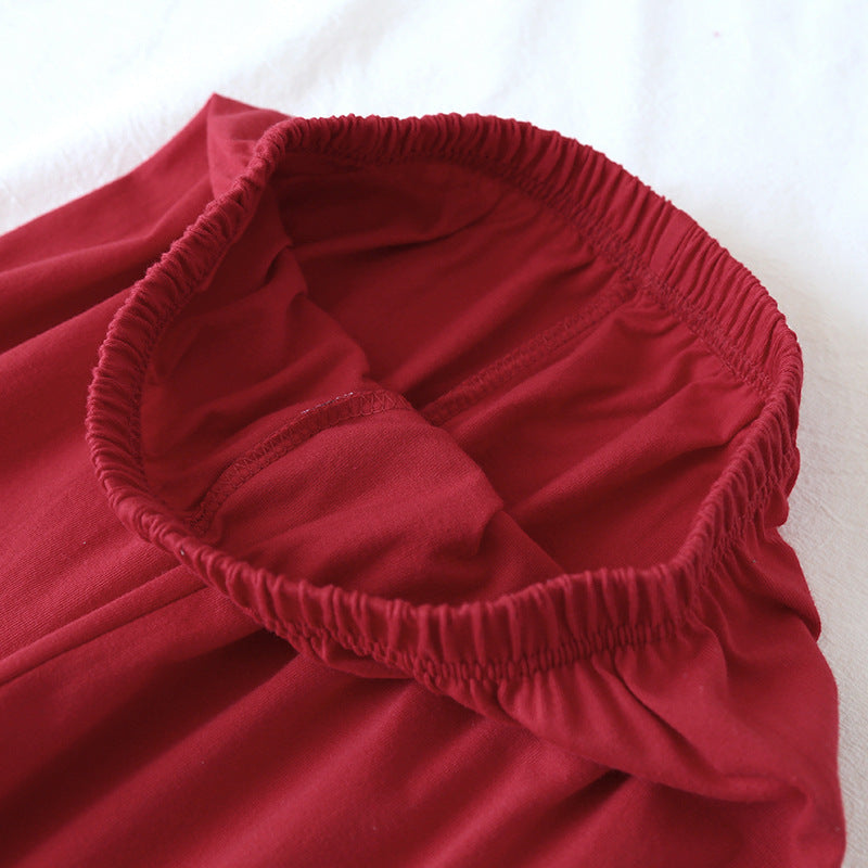 New spring and autumn couple knit pajamas, long-sleeved trousers, two-piece 100% cotton red men's and women's home service suit