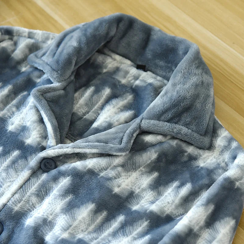 Autumn And Winter New Men's Pajamas Long-sleeved Trousers Two-piece Flannel Thickened Warm Home Service Set Plaid Large Size Men