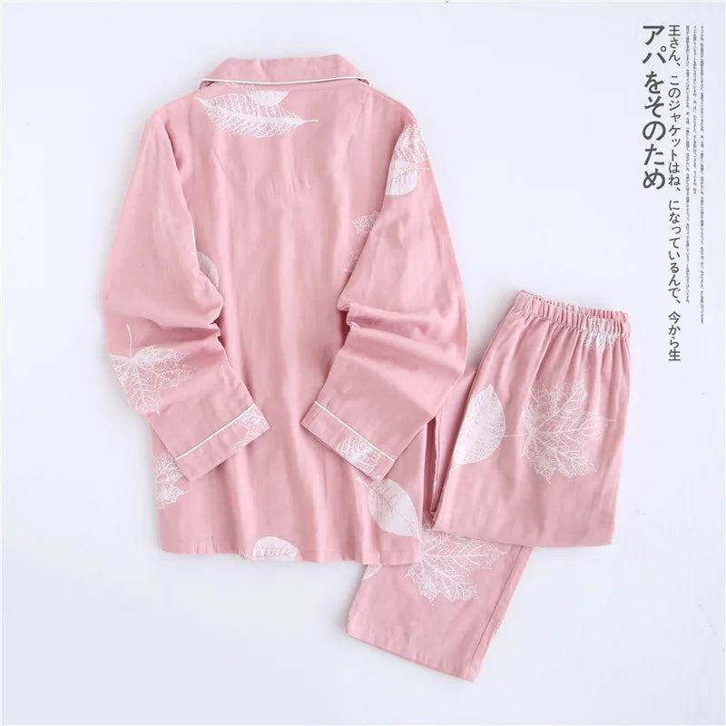 2025 kimono femme maple leaf pajama sets women 100% gauze cotton long sleeve casual sleepwear women pyjamas autumn hot sale