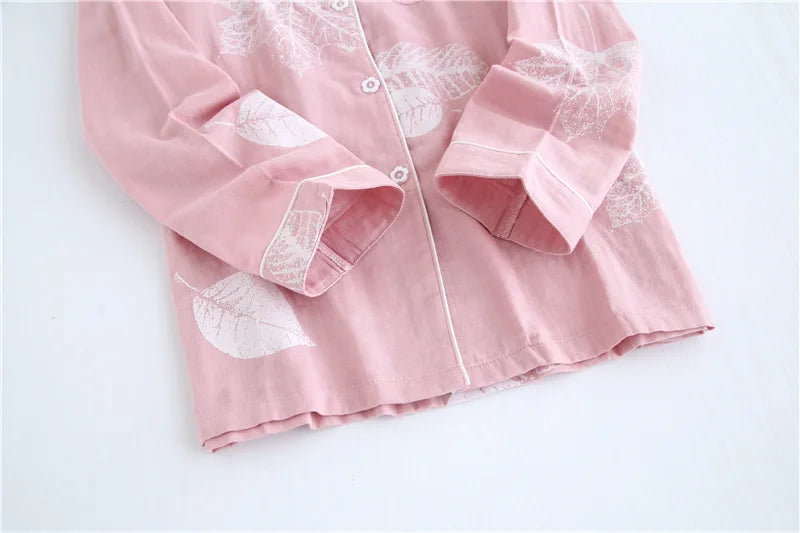 2025 kimono femme maple leaf pajama sets women 100% gauze cotton long sleeve casual sleepwear women pyjamas autumn hot sale