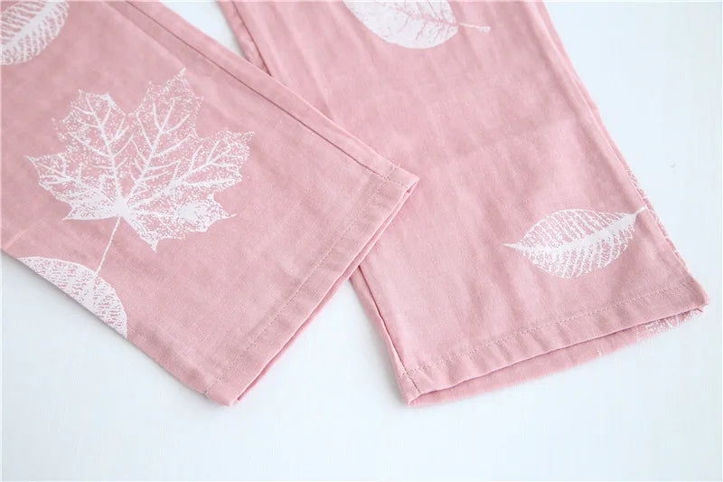 2025 kimono femme maple leaf pajama sets women 100% gauze cotton long sleeve casual sleepwear women pyjamas autumn hot sale