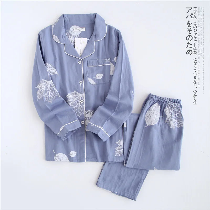 2025 kimono femme maple leaf pajama sets women 100% gauze cotton long sleeve casual sleepwear women pyjamas autumn hot sale