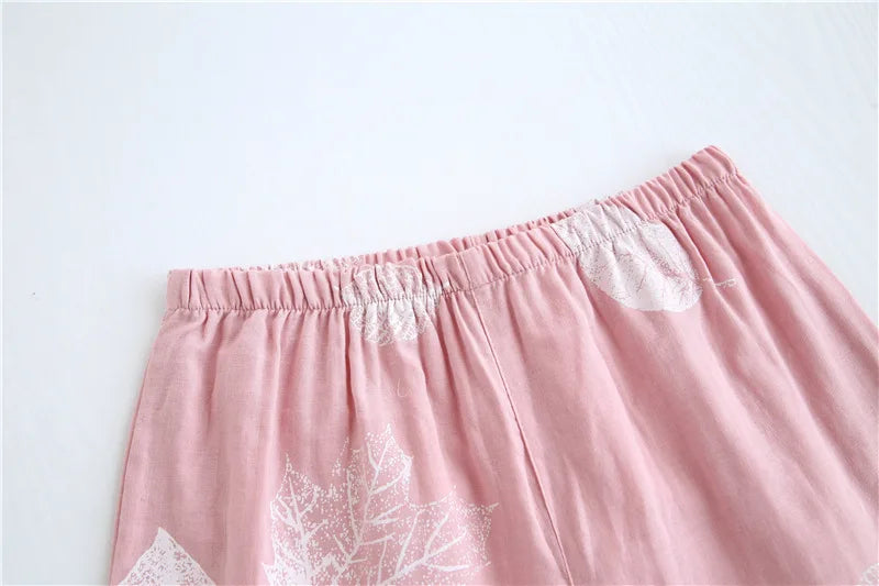 2025 kimono femme maple leaf pajama sets women 100% gauze cotton long sleeve casual sleepwear women pyjamas autumn hot sale