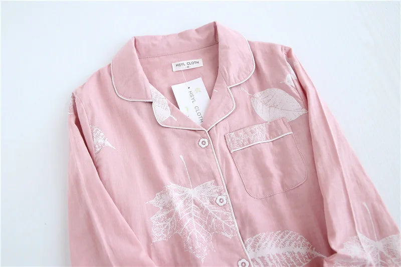 2025 kimono femme maple leaf pajama sets women 100% gauze cotton long sleeve casual sleepwear women pyjamas autumn hot sale