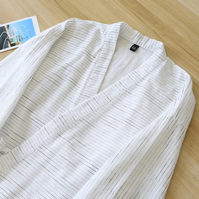 Japanese kimono two-piece men's spring and summer new 100% cotton bathrobe two-piece long pajamas home service set robe sets