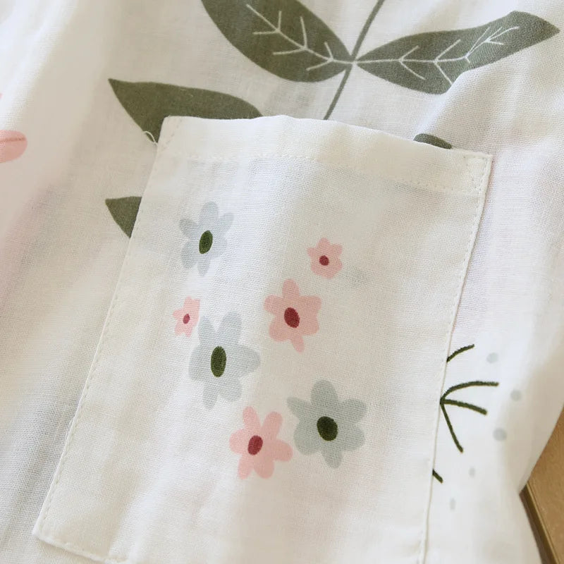 2025 new Japanese kimono suit pajamas spring and summer ladies cotton three-quarter sleeves big flowers home clothes thin loose