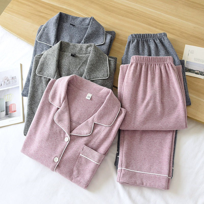 Autumn And Winter Couple Pajamas Two-piece Self-heating Warm Long-sleeved Trousers Plus Velvet Men's And Women Home Service Set