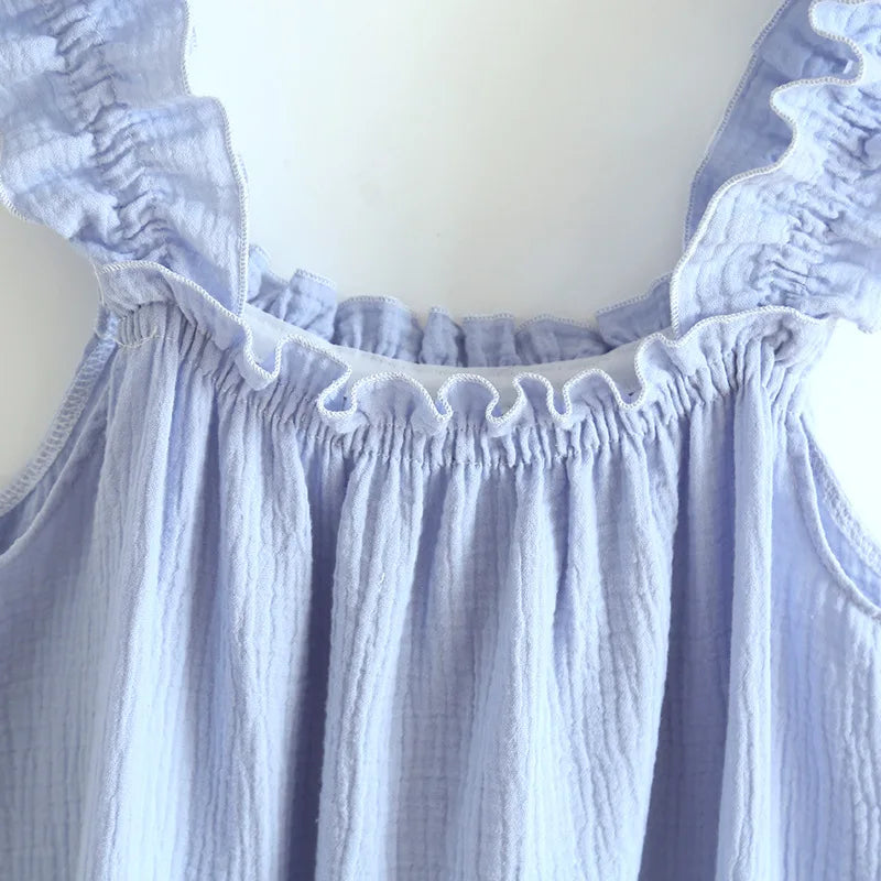 2025 Summer New Style Nightdress Ladies 100% Cotton Crepe Thin Vest Suspender Skirt Loose Long Skirt Sweet And Cute Home Skirt