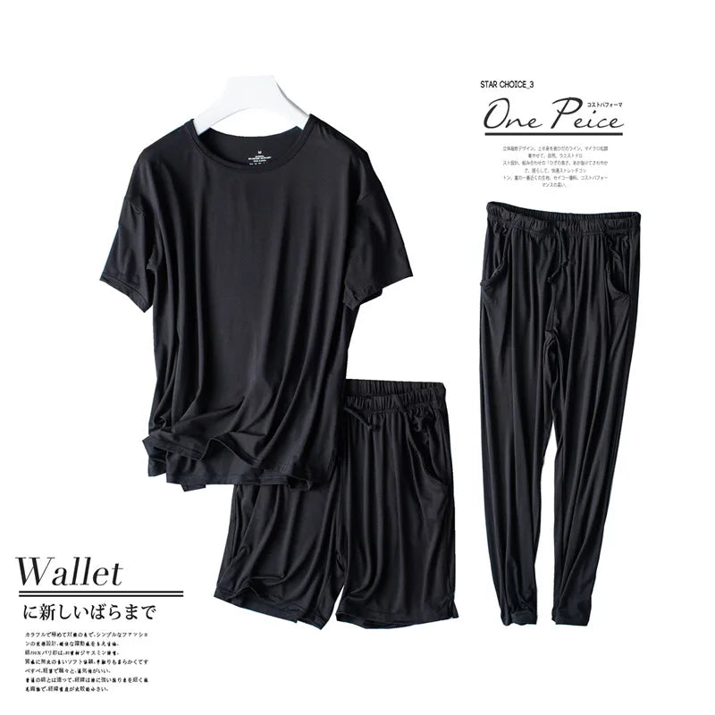 Spring and summer new ladies pajamas three-piece short-sleeved shorts trousers modal soft T-shirt pajamas women's loose home set