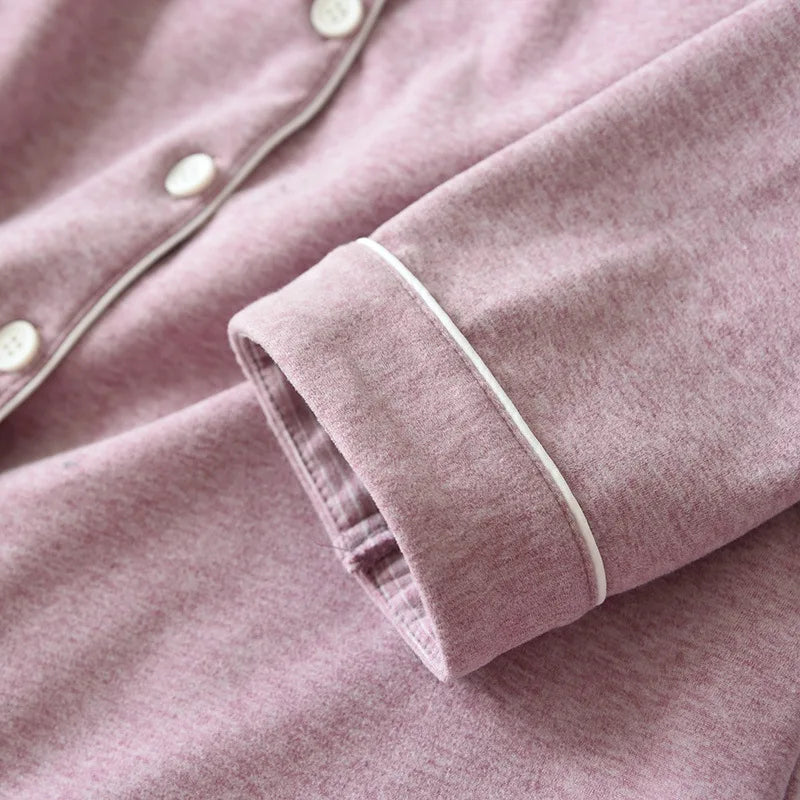 Autumn And Winter Couple Pajamas Two-piece Self-heating Warm Long-sleeved Trousers Plus Velvet Men's And Women Home Service Set
