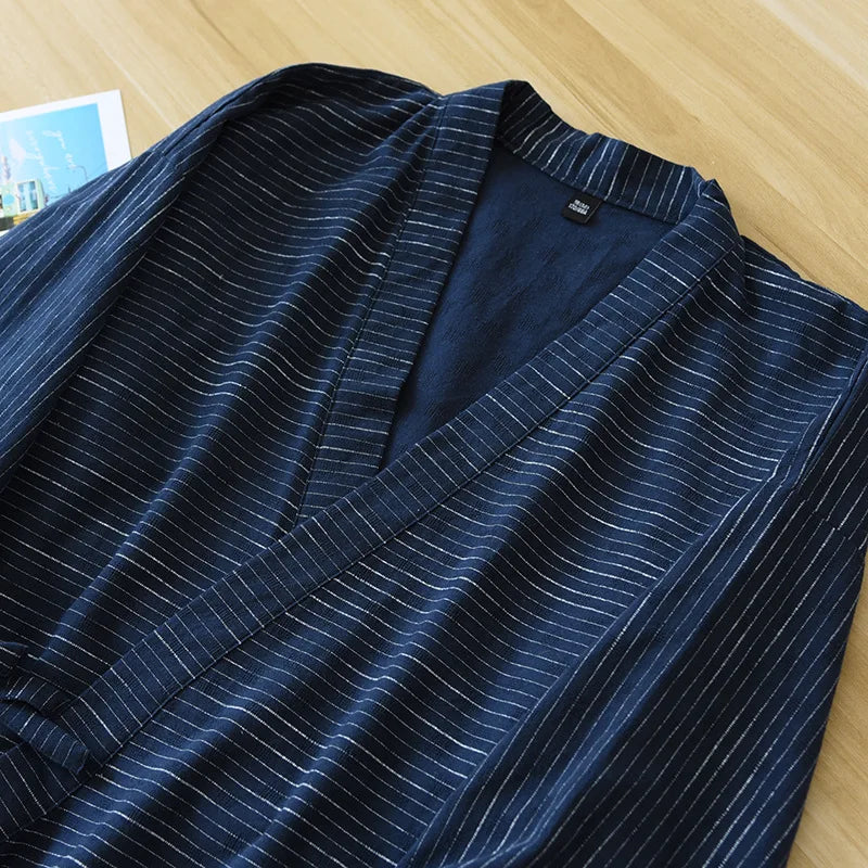 Japanese kimono two-piece men's spring and summer new 100% cotton bathrobe two-piece long pajamas home service set robe sets