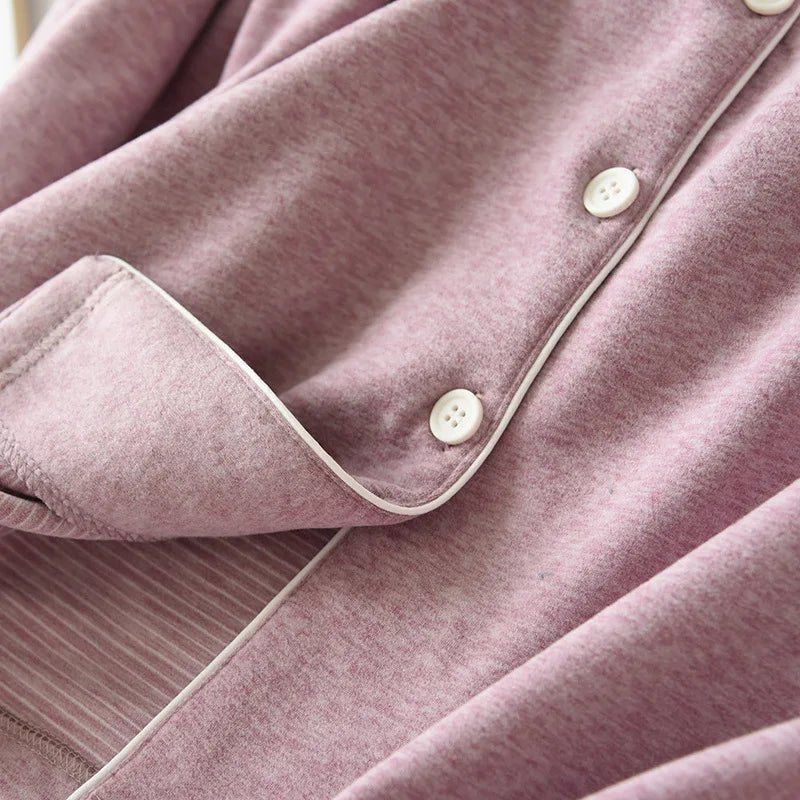 Autumn And Winter Couple Pajamas Two-piece Self-heating Warm Long-sleeved Trousers Plus Velvet Men's And Women Home Service Set