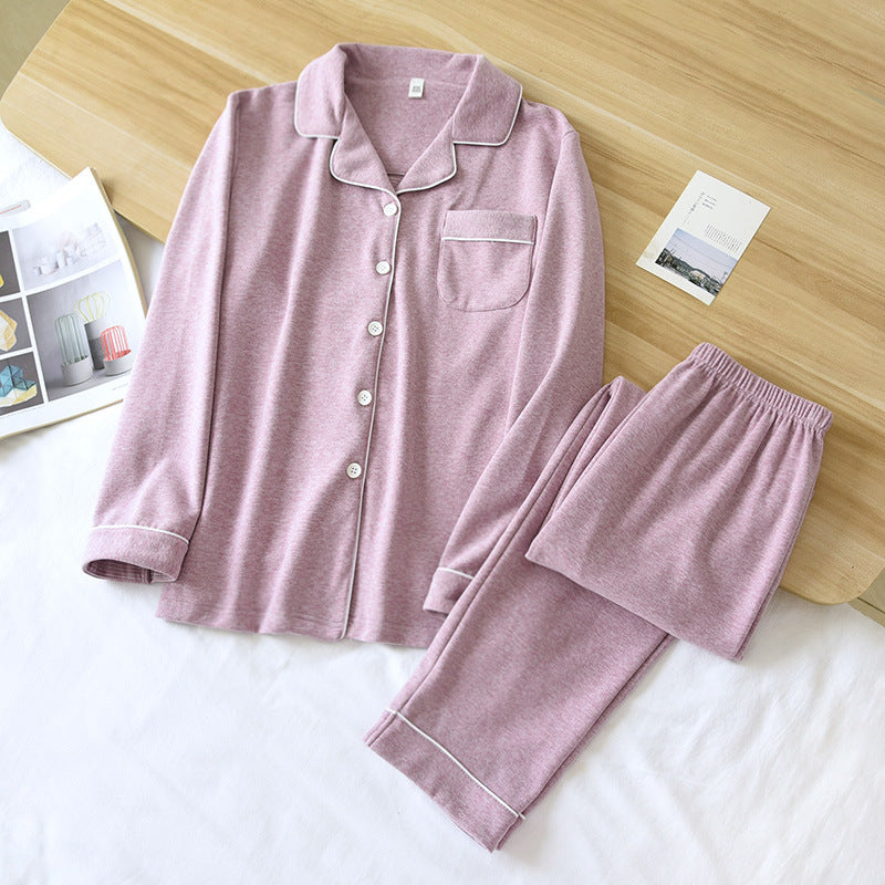 Autumn And Winter Couple Pajamas Two-piece Self-heating Warm Long-sleeved Trousers Plus Velvet Men's And Women Home Service Set