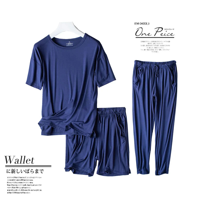 Spring and summer new ladies pajamas three-piece short-sleeved shorts trousers modal soft T-shirt pajamas women's loose home set