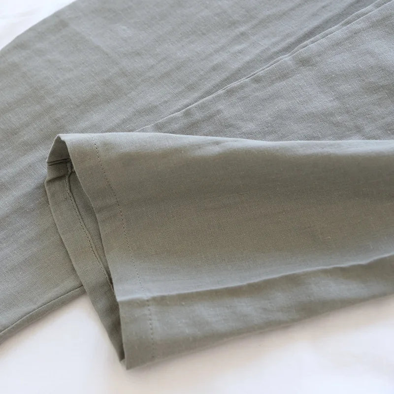 2025Spring And Summer Kimono Men's Pajamas Two-piece 100% Cotton Simple Plus Size Three-quarter Sleeve Trousers Home Service Set