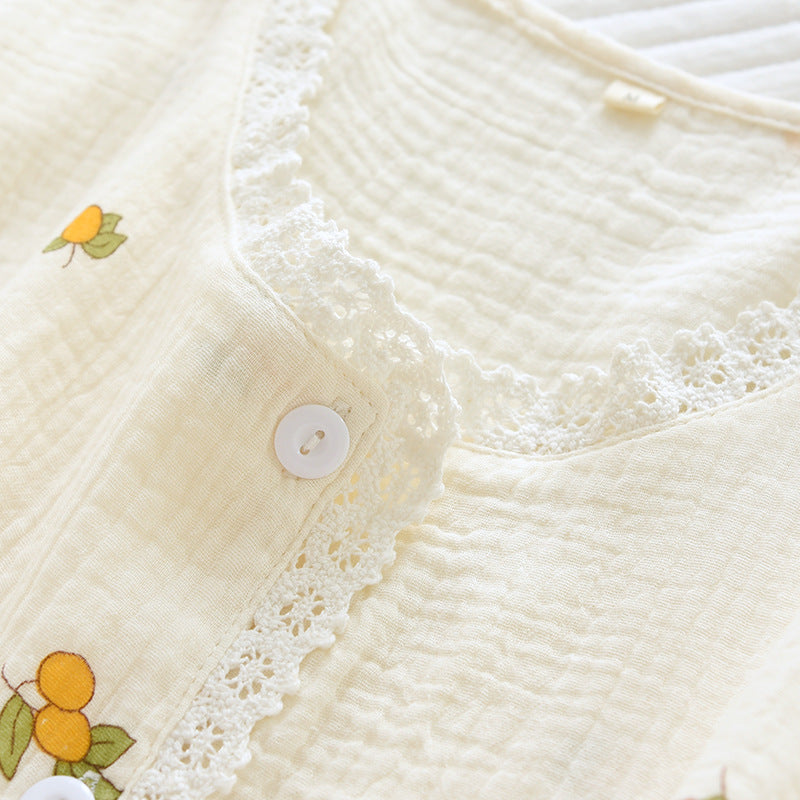 New summer ladies pajamas short-sleeved shorts two-piece set 100% cotton crepe suit female cute fresh home clothes plus size