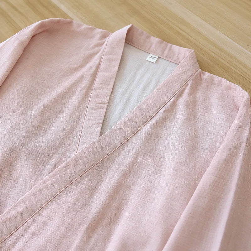 New spring and summer Japanese kimono two-piece couple pajamas set cotton loose large size men and women long sleeve trousers