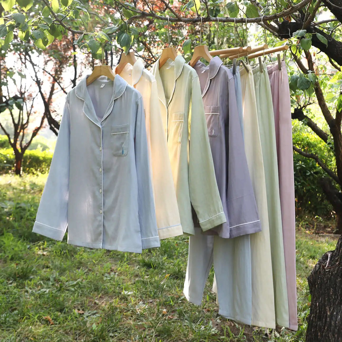2025 New Spring and Autumn Women's Pajama Set 100% Cotton Simple Long Sleeve Long Pants Two Piece Set Cardigan Home Clothes