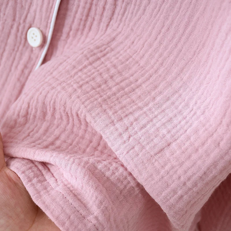 New Spring and Autumn Couple Pajamas Set 100%Cotton Crepe Long Sleeve Pants Two Piece Men's and Women's Large Size Home Garments
