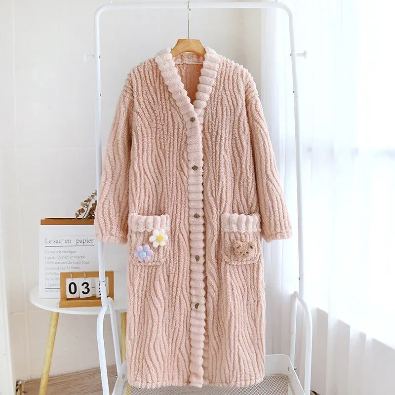 2025 New Autumn/Winter Women's Sleeping Skirt Flannel Plush Thickened Warm Long Dress Coral Plush Home Fur Sleeping Skirt Ladies