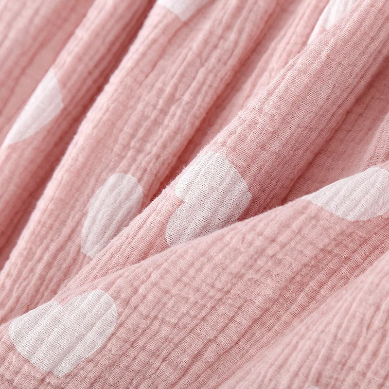 New Summer Long Dress Ladies Short Sleeve Nightdress 100% Cotton Crepe Loose Home Cute Bow Love Dress Home Skirt sleepwear women