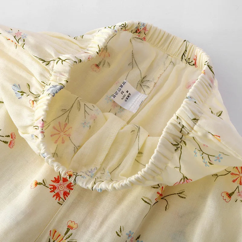 New summer women's pajamas short-sleeved shorts suit cotton double-layer gauze print fresh home clothes two-piece set ladies