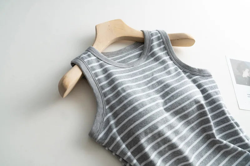 2025 Summer New Women's Tank Top Pajamas All Cotton with Chest Pads Tank Top with Stripe Sports Bottom Short Home Fur Ladies