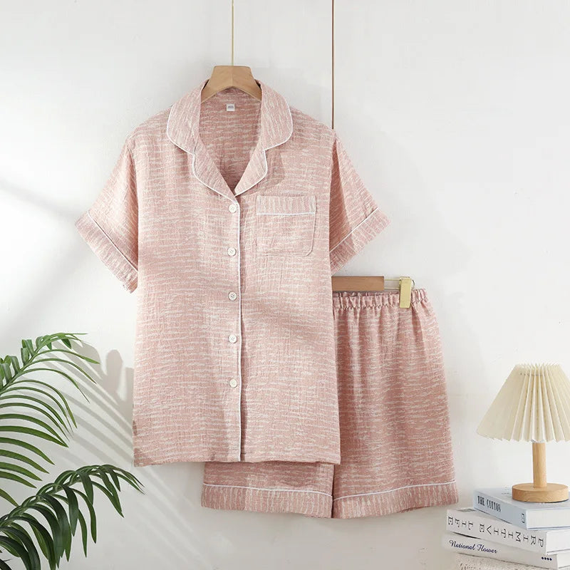 2025 New Summer Couple's Pajama Set 100% Cotton Men's and Women's Short Sleeve Shorts Two Piece Set Thin Home Clothing