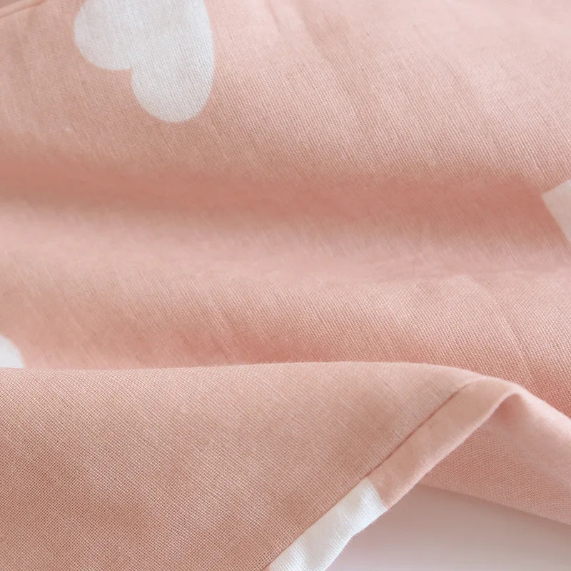 New spring and summer women's pajamas three-piece set short sleeves + shorts + trousers 100%cotton gauze love print homewear set