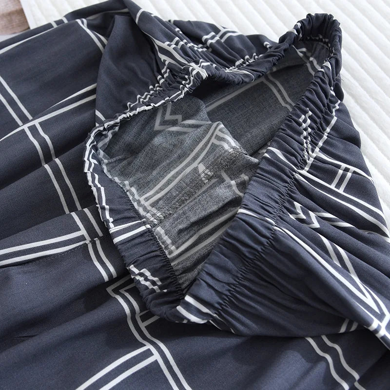 Spring and summer new men's pajamas long-sleeved trousers two-piece set 100% viscose thin homewear set cardigan large size sleep