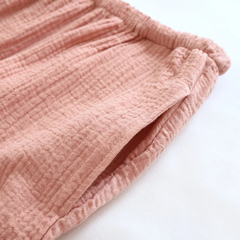 2025 New Spring and Autumn Couple Pajama Set 100%Cotton Crepe Fabric Men's and Women's Long Sleeve Pants Home Suit Two Piece Set