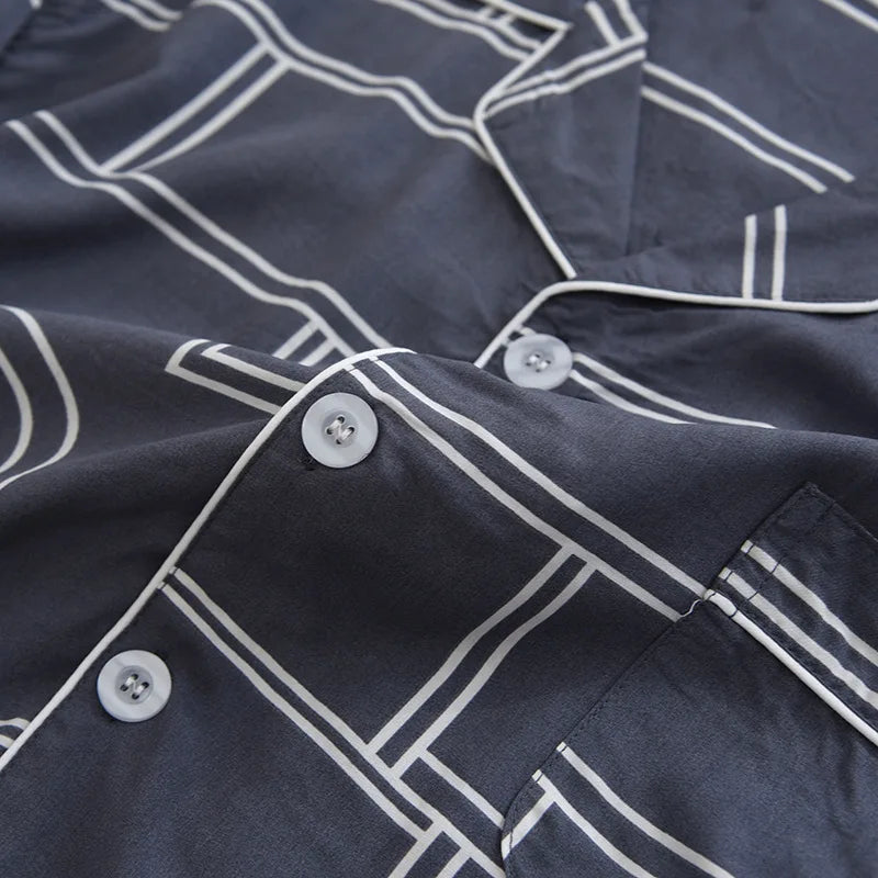 Spring and summer new men's pajamas long-sleeved trousers two-piece set 100% viscose thin homewear set cardigan large size sleep