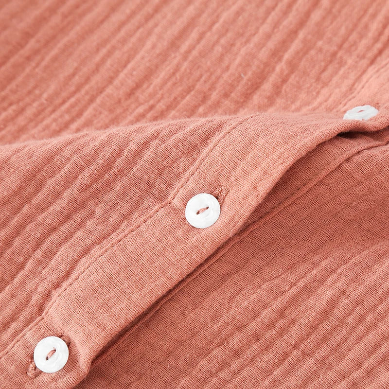Spring and Autumn Women's Long Sleeve Nightdress 100%Cotton Crepe Round Neck Button Solid Color Dress Home Dress Nightgown Dress
