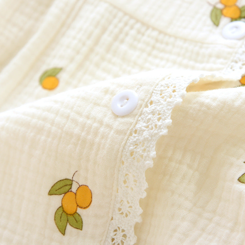 New summer ladies pajamas short-sleeved shorts two-piece set 100% cotton crepe suit female cute fresh home clothes plus size