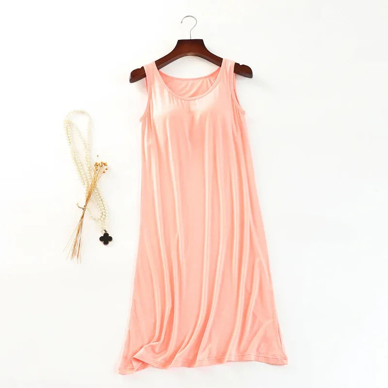 Summer modal ladies nightdress with chest pad vest skirt comfortable home skirt female suspender skirt sleep wear nightgown