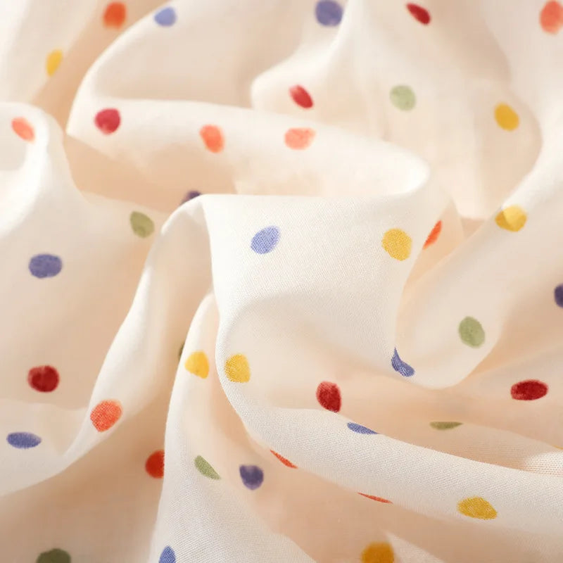 2025 New Summer Sleeping Skirt 100% Cotton Gauze Thin Style Wave Point Home Skirt Loose Round Neck Short Sleeve Sleeping Skirt
