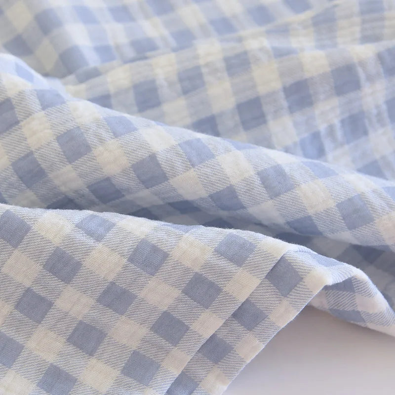 2025 New Spring Couple's Pajama Set 100% Cotton Long Sleeve Long Pants Two Piece Set Checkered Men's and Women's Home Clothes