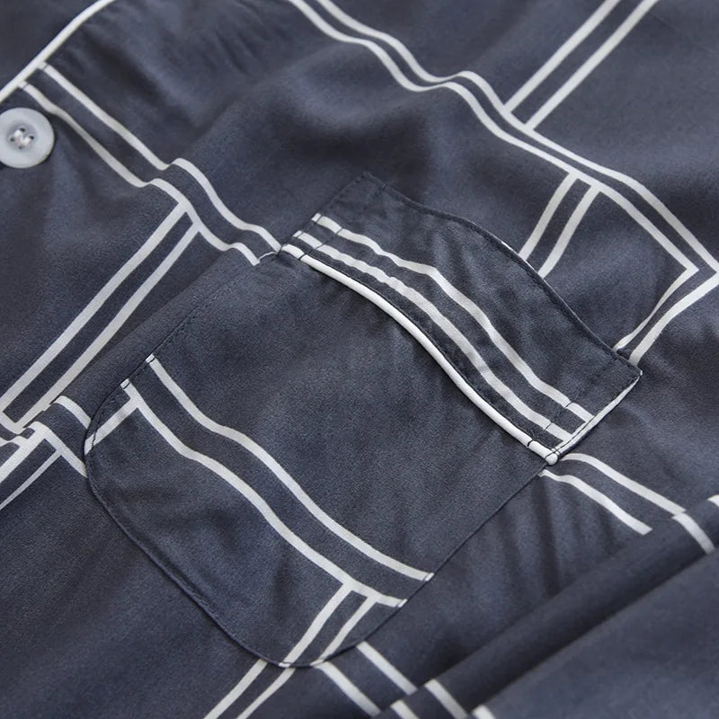 Spring and summer new men's pajamas long-sleeved trousers two-piece set 100% viscose thin homewear set cardigan large size sleep
