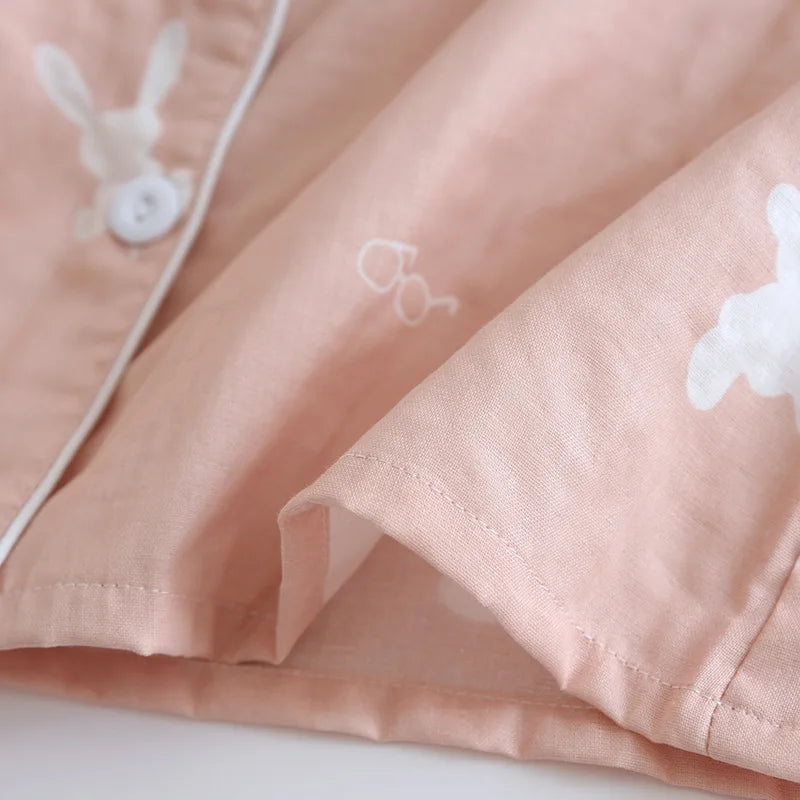 Summer new couple pajamas three-piece set short-sleeved + shorts + trousers 100% cotton gauze men's and women's home clothes
