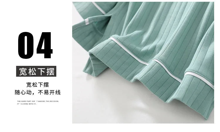 New Spring and Autumn Women's Pajamas Set V-Neck Cotton Thread Knitted Long Sleeve Pants Solid casual two-piece home clothes