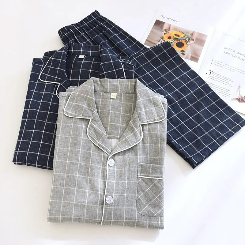2025 New Spring and Autumn Men's Pajama Set 100% Cotton Long Sleeve Long Pants Two Piece Set Loose Large Home Clothes