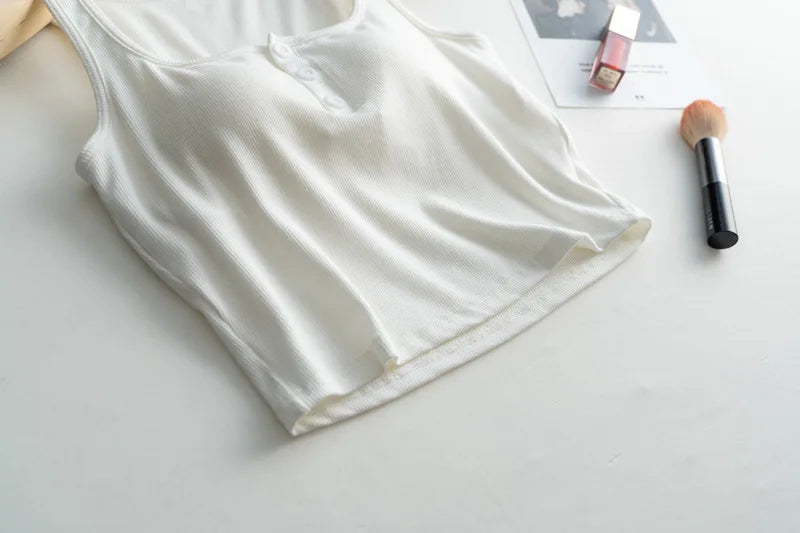 2025 Summer New Women's Short Tank Top with Chest Cushion Bottom Women's Viscous Fiber Inner Strap Top Thin Thread Pajamas