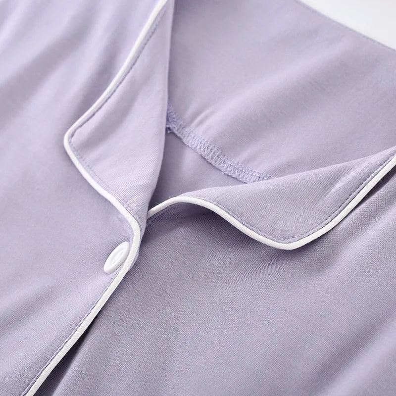 New Spring and Autumn Women's Pajamas Set Modal Pure Color Simple Thin Cardigan Long Sleeve Pants Two Piece Home Suit Sleepwear