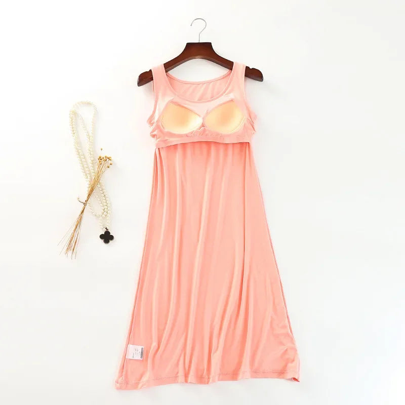 Summer modal ladies nightdress with chest pad vest skirt comfortable home skirt female suspender skirt sleep wear nightgown