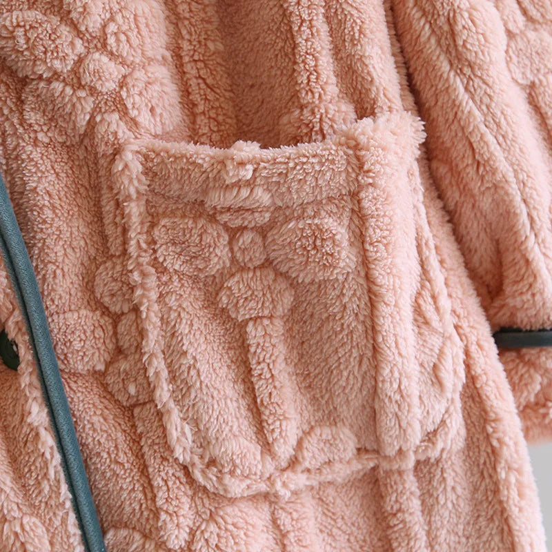 Autumn and Winter 2025 New Women's Nightgown Flannel Sweet and cute Bathrobe Women's Nightdress Stand collar Button Home Dress