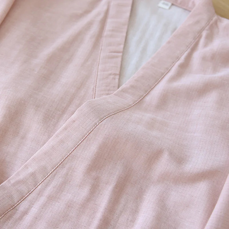 New spring and summer Japanese kimono two-piece couple pajamas set cotton loose large size men and women long sleeve trousers