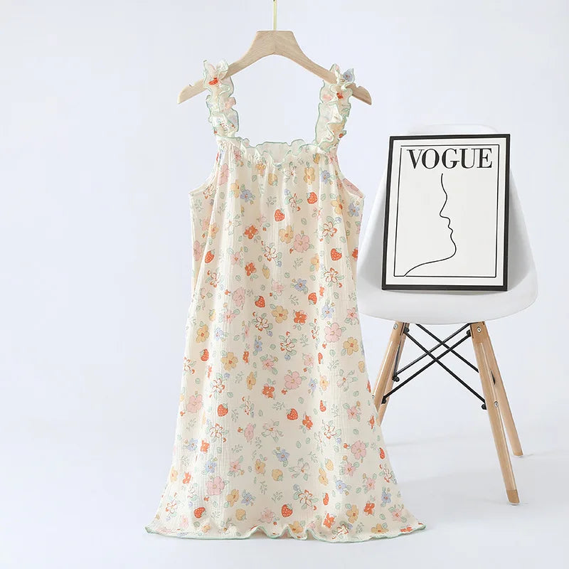 2025summer new style 100%cotton ladies suspender skirt thin nightdress cartoon plus size short skirt home skirt plus size dress