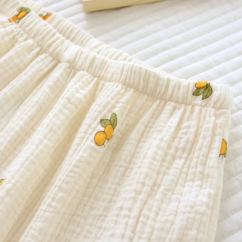 New summer ladies pajamas short-sleeved shorts two-piece set 100% cotton crepe suit female cute fresh home clothes plus size