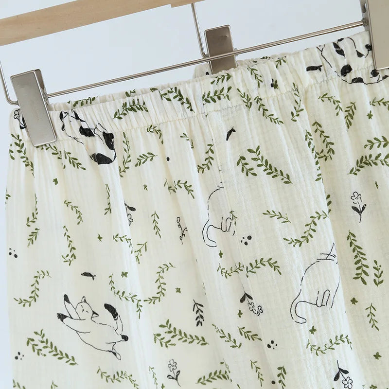 2025 Spring/Summer New Women's Pajamas Three Piece Set 100% Pure Cotton Crepe Thin Short Sleeves+Shorts+Long Pants Home Fury